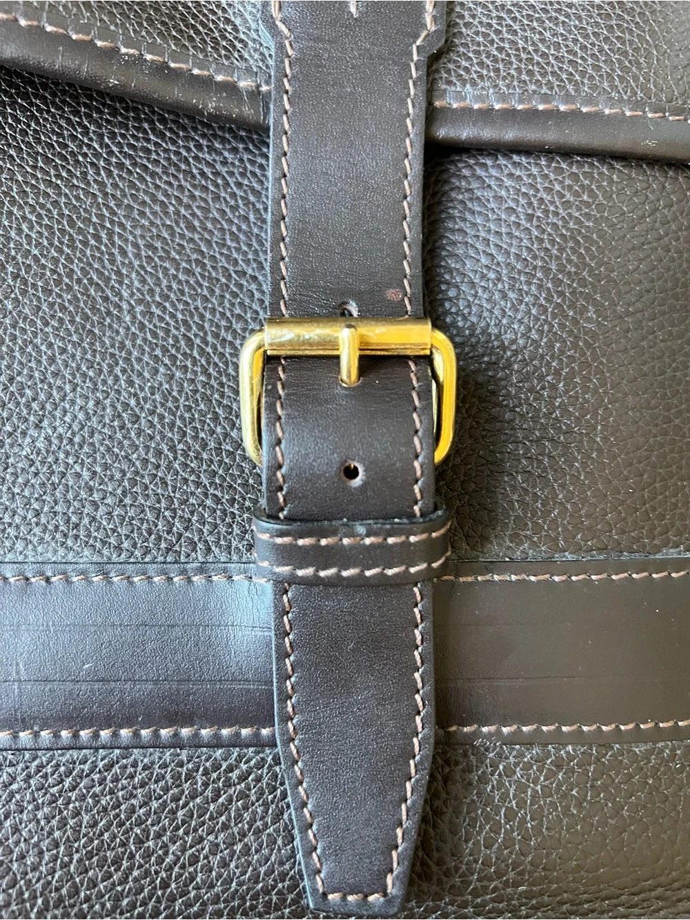 Longchamp Dark Brown Leather Briefcase with Gold Hardware